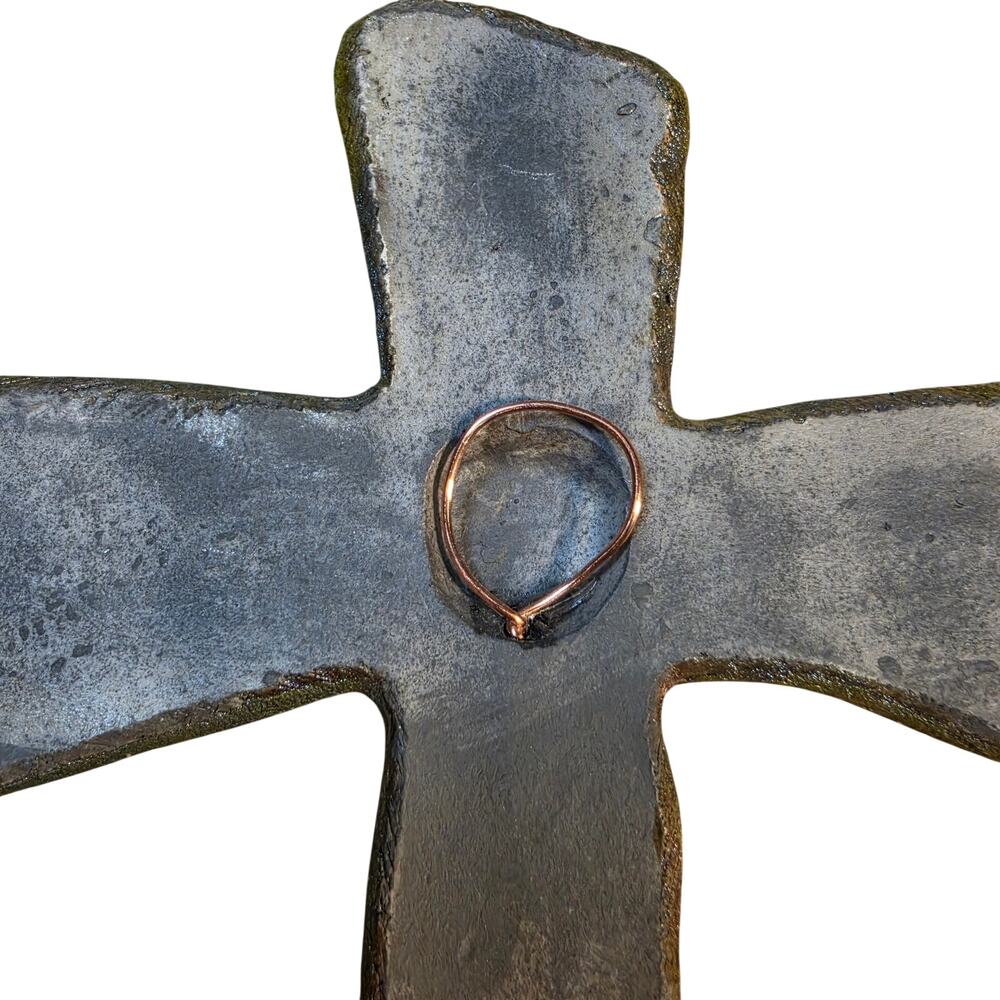 Jeremy Diller Signed 7" Raku Pottery Wall Cross Ceramic BlueHeart Celestial Art